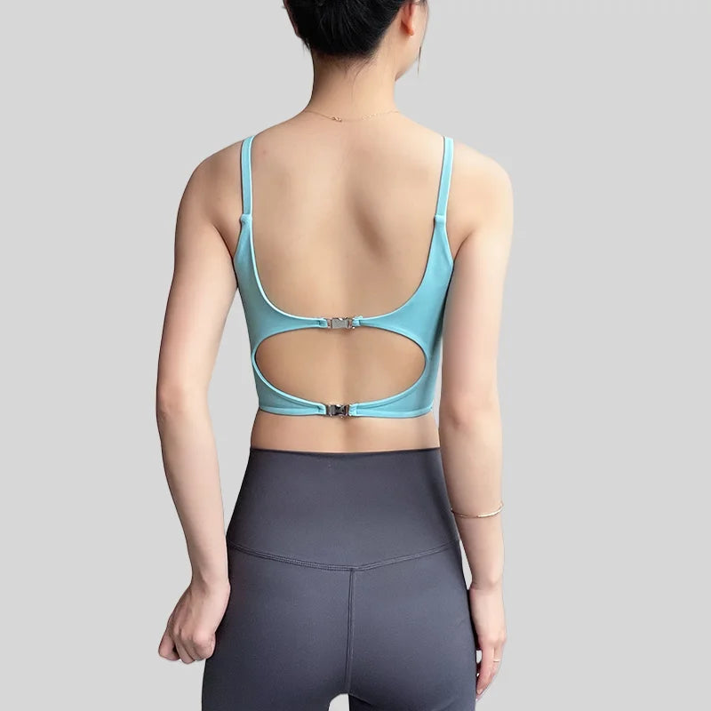 Women's Built-in Bra Sports Top Open Back Naked Feel Quick Dry for Running Yoga Workout