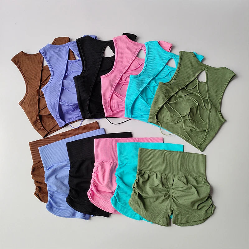 Seamless High Waist Leggings Set Tracksuit for Women Yoga Sets Sportswear Workout Set Sports Bra Gym Yoga Set Fitness Clothing