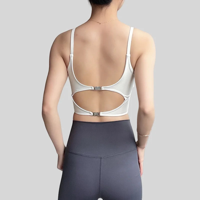 Women's Built-in Bra Sports Top Open Back Naked Feel Quick Dry for Running Yoga Workout