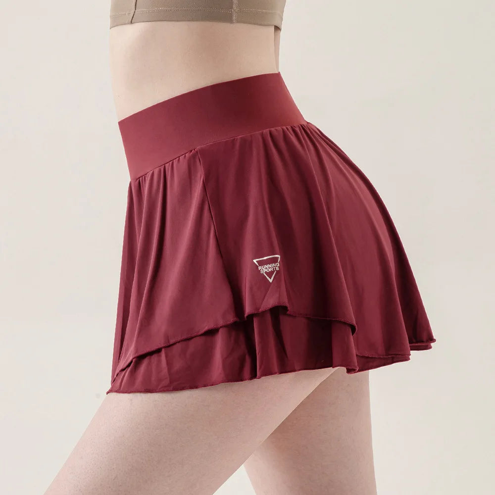 Women's Fake Two-Layer Tennis Skirt, Anti-Slip Built-in Shorts with Naked Feel, Quick Dry & Breathable Skort for Training