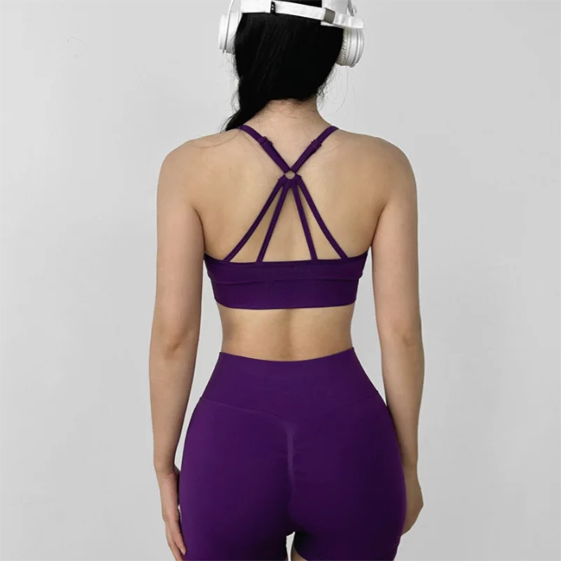 Women's Yoga Set Strappy Sports Bra & High Waisted Shorts | Quick Dry Padded Butt Lifting Workout Outfit for Running Traini