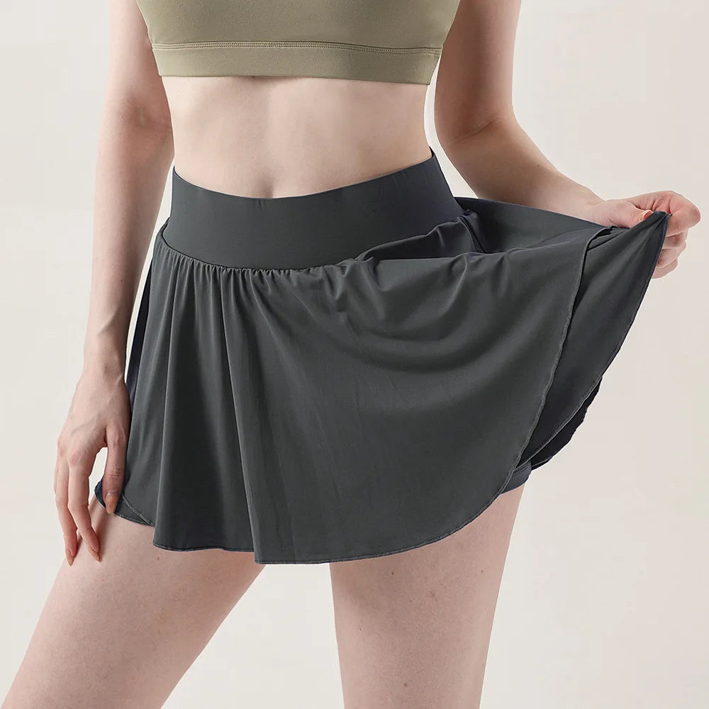 Women's Fake Two-Layer Tennis Skirt, Anti-Slip Built-in Shorts with Naked Feel, Quick Dry & Breathable Skort for Training
