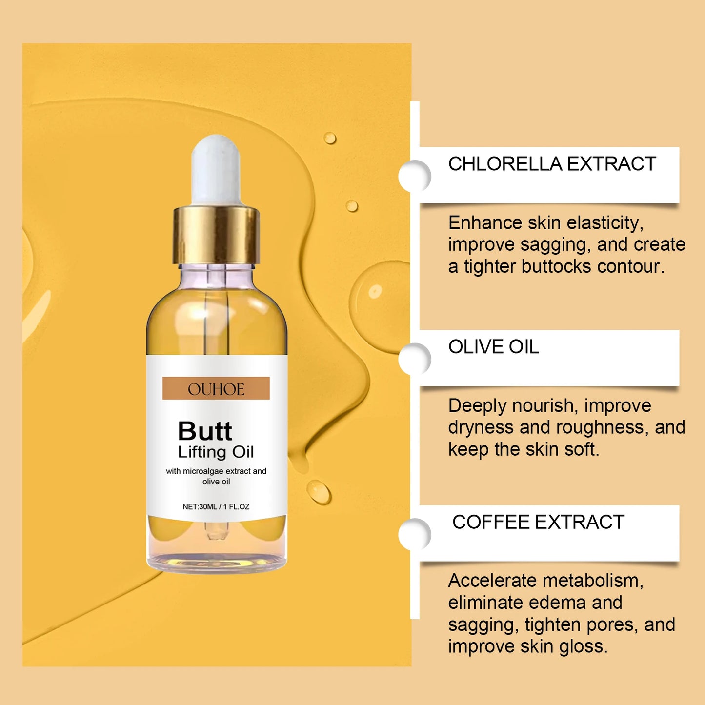 Buttock Enlargement Oil Hip Lifting Growth Firming Nourishing Moisturize Skin Tighten Pores Enhance Elasticity Body Massage Care
