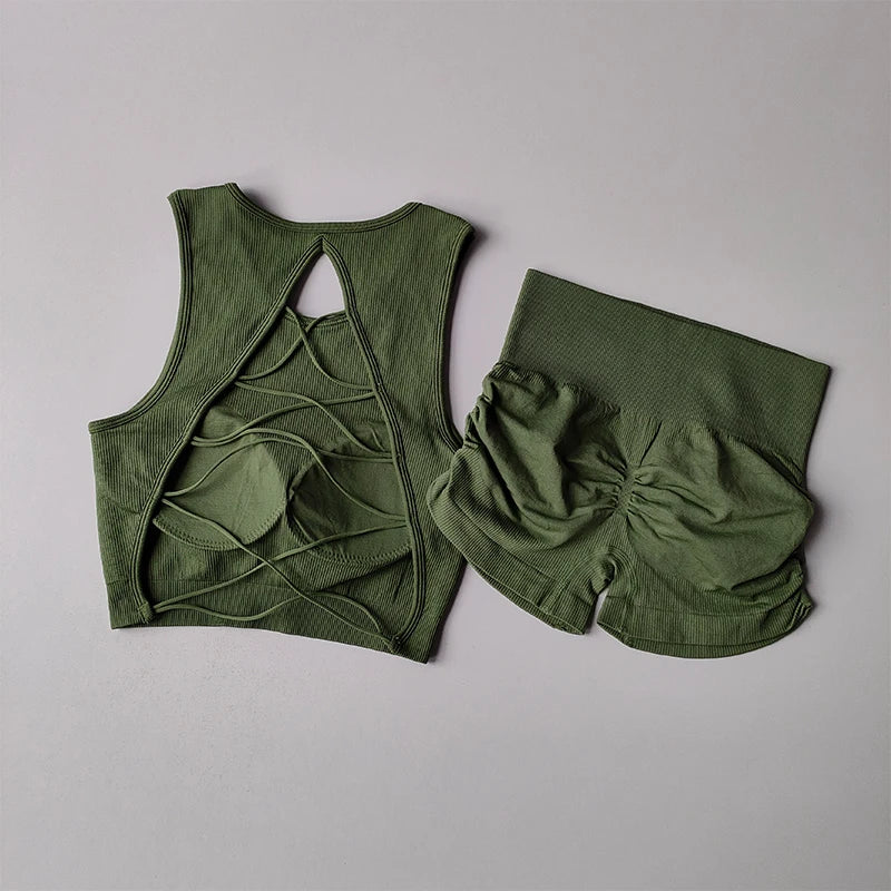 Seamless High Waist Leggings Set Tracksuit for Women Yoga Sets Sportswear Workout Set Sports Bra Gym Yoga Set Fitness Clothing