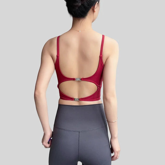 Women's Built-in Bra Sports Top Open Back Naked Feel Quick Dry for Running Yoga Workout