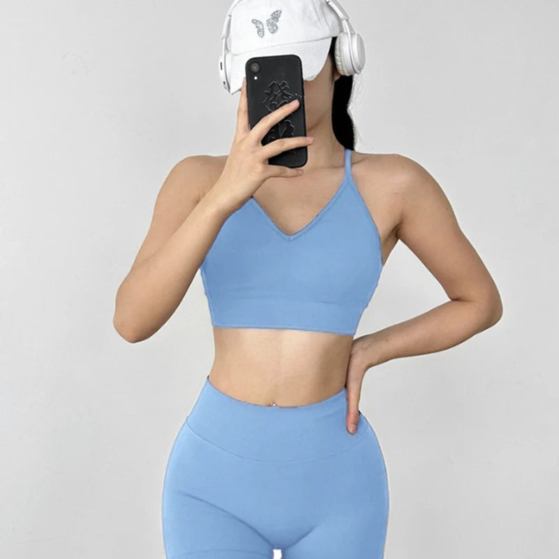 Women's Yoga Set Strappy Sports Bra & High Waisted Shorts | Quick Dry Padded Butt Lifting Workout Outfit for Running Traini