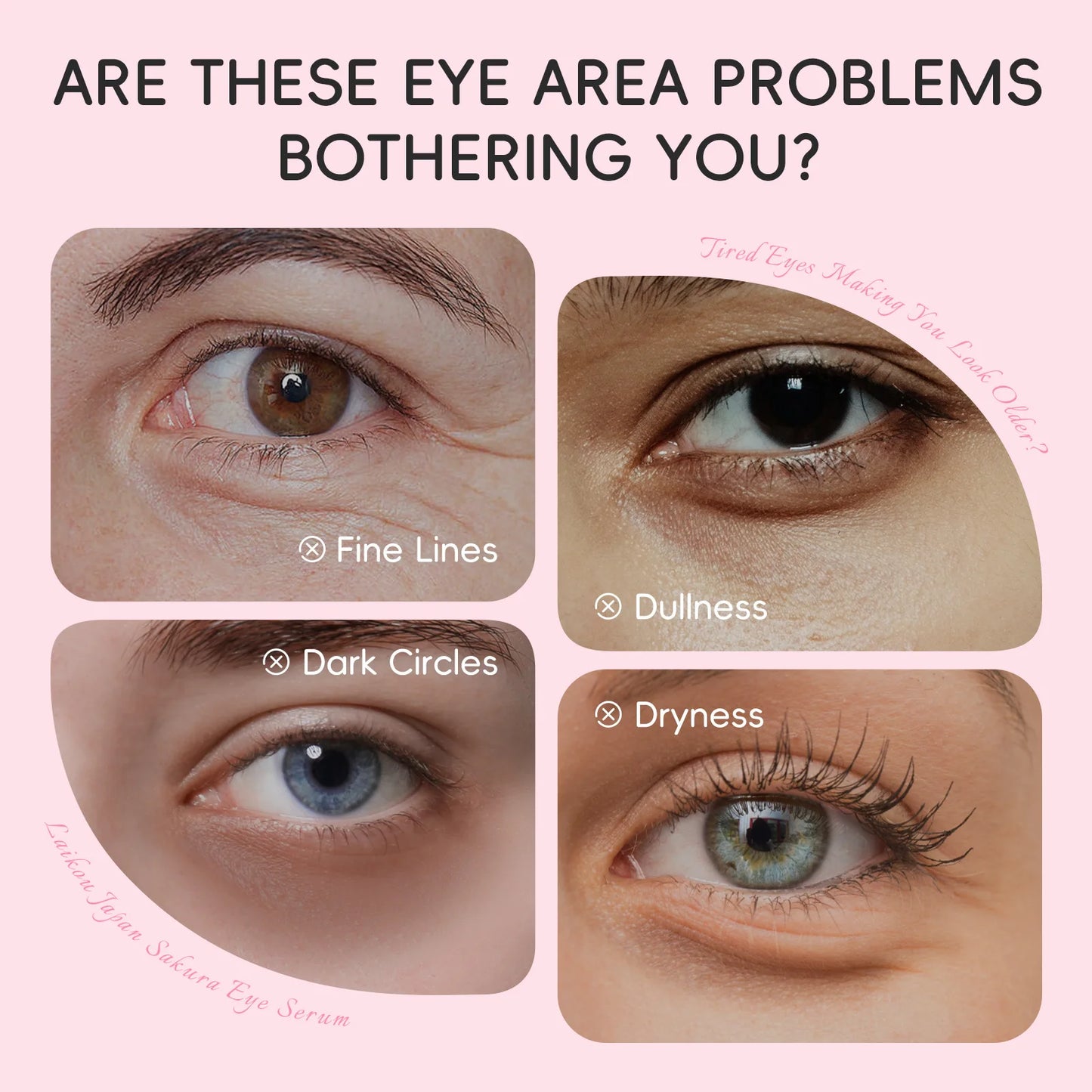 LAIKOU Sakura Eye Serum Roller Massage Hyaluronic Acid Skin Care Eye Bags Cream Moisturizing Dark Circles 15ml