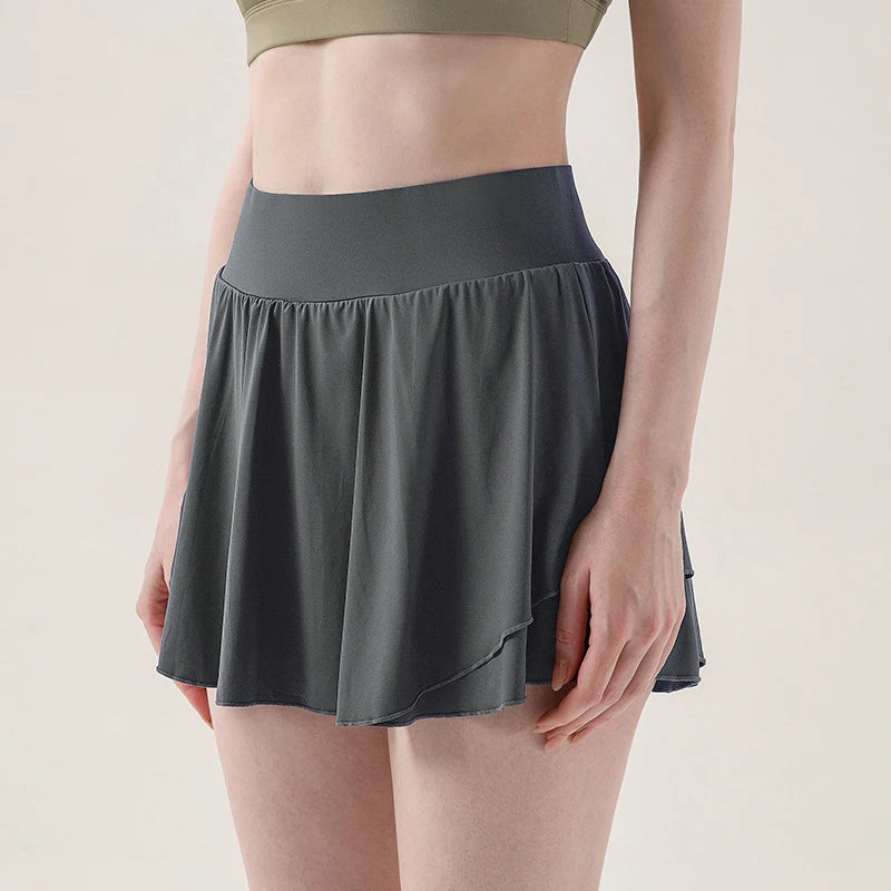 Women's Fake Two-Layer Tennis Skirt, Anti-Slip Built-in Shorts with Naked Feel, Quick Dry & Breathable Skort for Training