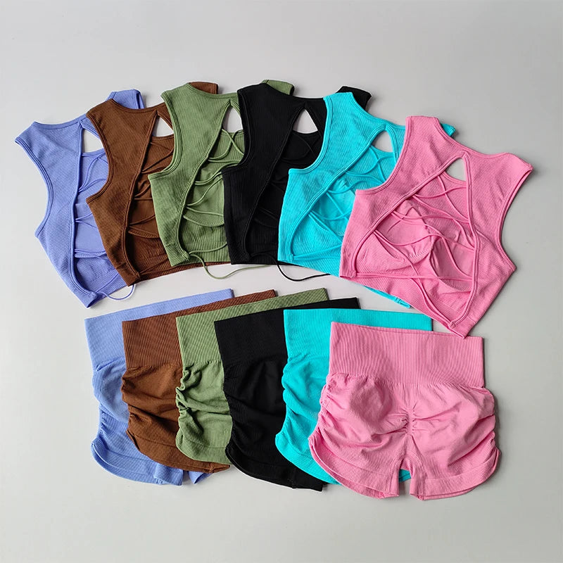 Seamless High Waist Leggings Set Tracksuit for Women Yoga Sets Sportswear Workout Set Sports Bra Gym Yoga Set Fitness Clothing