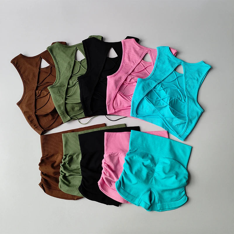 Seamless High Waist Leggings Set Tracksuit for Women Yoga Sets Sportswear Workout Set Sports Bra Gym Yoga Set Fitness Clothing